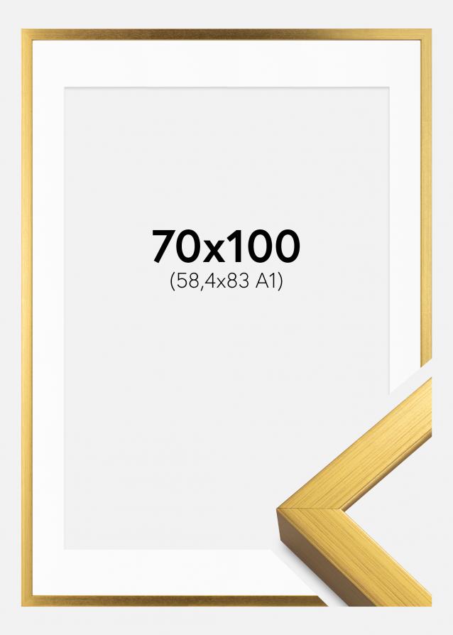 Ram med passepartou Rahmen Falun Gold 70x100 cm - Passepartout Weiß 59,4x84 cm (A1)