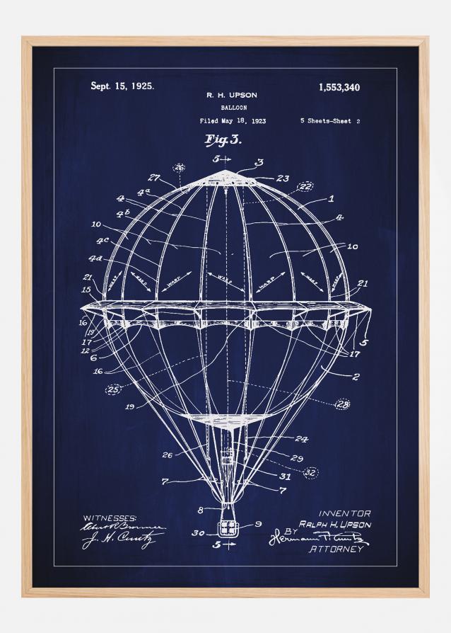 Bildverkstad Patentzeichnung - Heißluftballon - Blau Poster