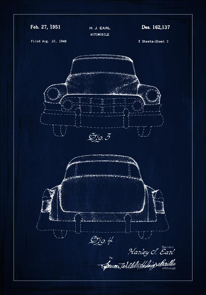 Bildverkstad Patentzeichnung - Cadillac II - Blau Poster