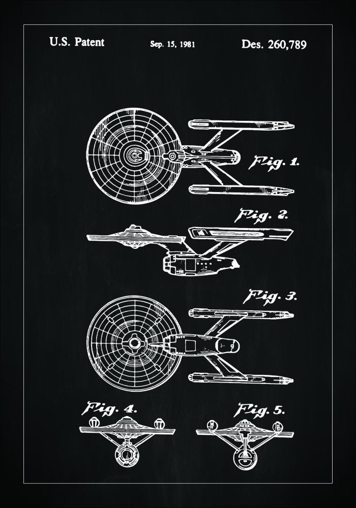 Bildverkstad Patentzeichnung - Star Trek - USS Enterprise - Schwarz Poster