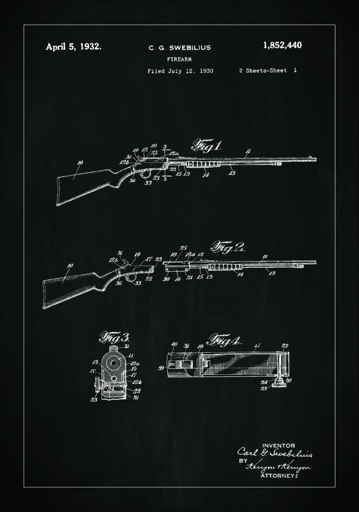 Bildverkstad Patentzeichnung - Gewehr I - Schwarz Poster