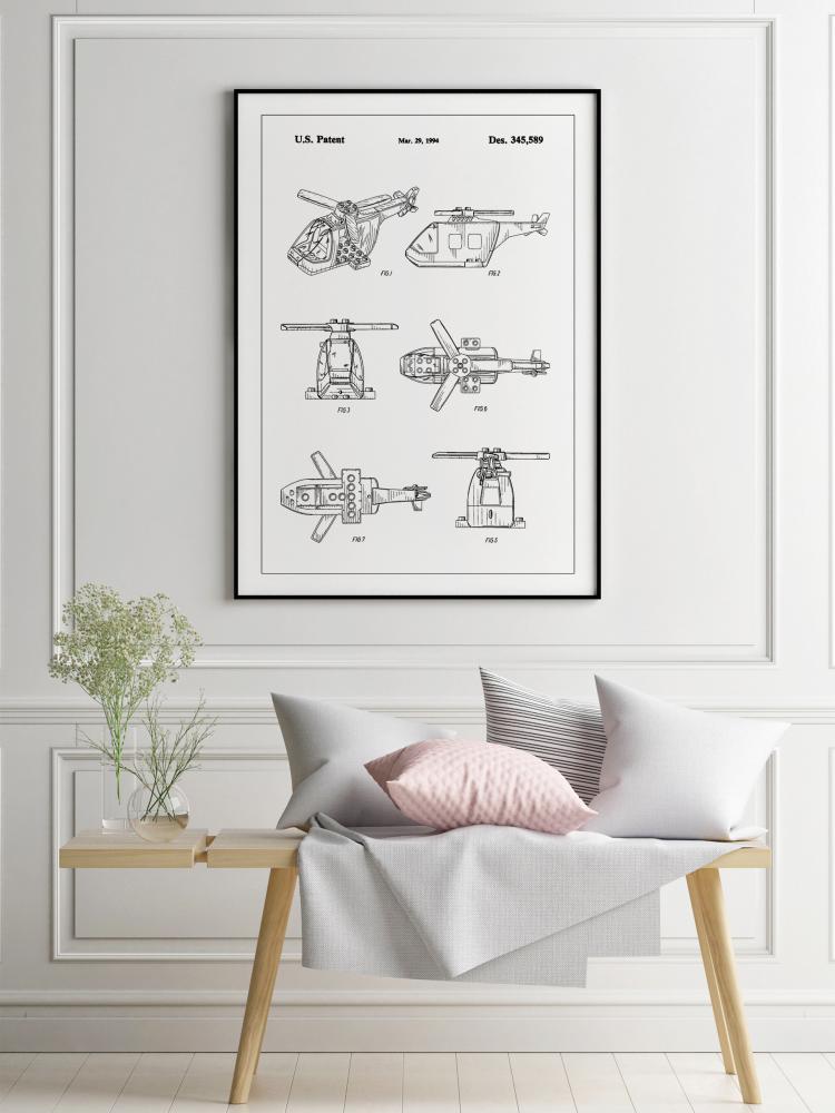 Bildverkstad Patent Print - Lego Helicopter - White Poster