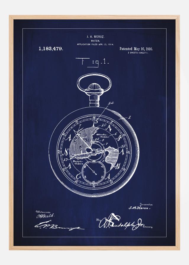 Bildverkstad Patentzeichnung - Taschenuhr - Blau Poster