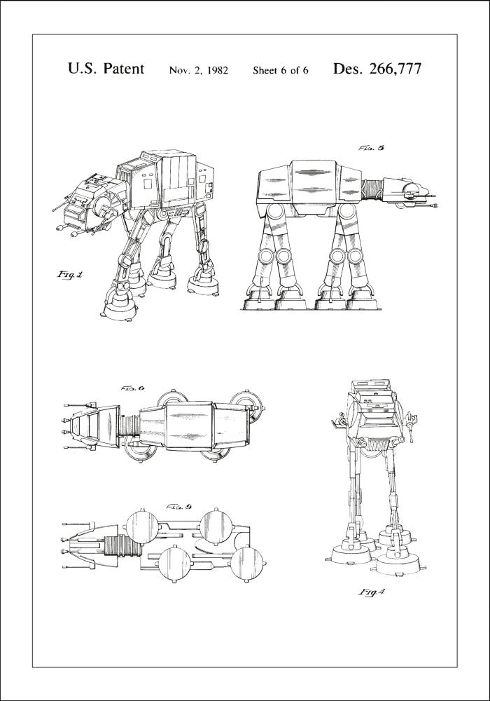 Bildverkstad Patentzeichnung - Star Wars - Walker - Weiß Poster