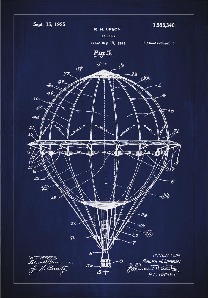 Bildverkstad Patentzeichnung - Heißluftballon - Blau Poster