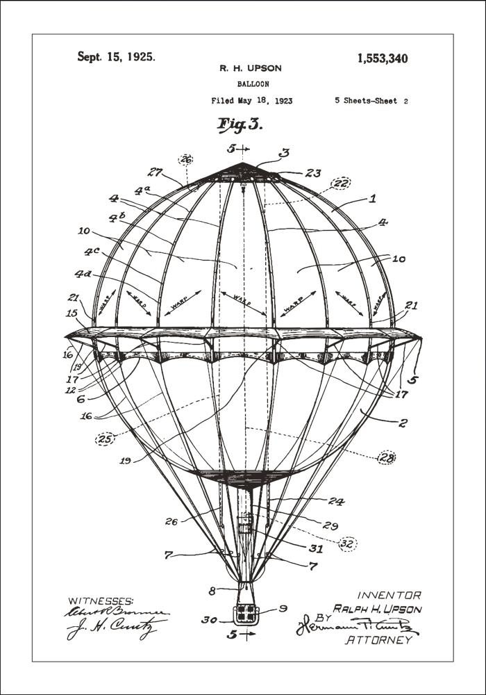 Bildverkstad Patentzeichnung - Heißluftballon - Weiß Poster