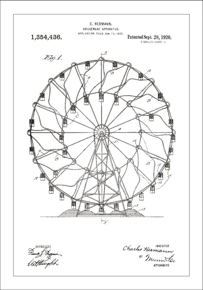 Bildverkstad Patentzeichnung - Riesenrad - Weiß Poster