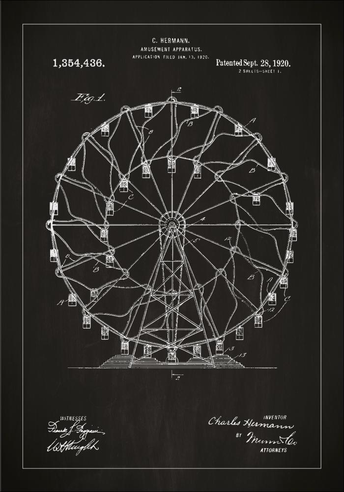 Bildverkstad Patentzeichnung - Riesenrad - Schwarz Poster