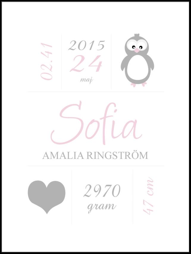 Personlig poster Penguin Birth Poster Pink