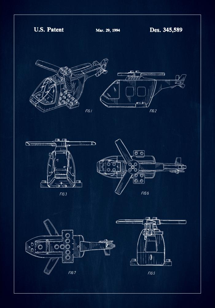 Bildverkstad Patent Print - Lego Helicopter - Blue Poster