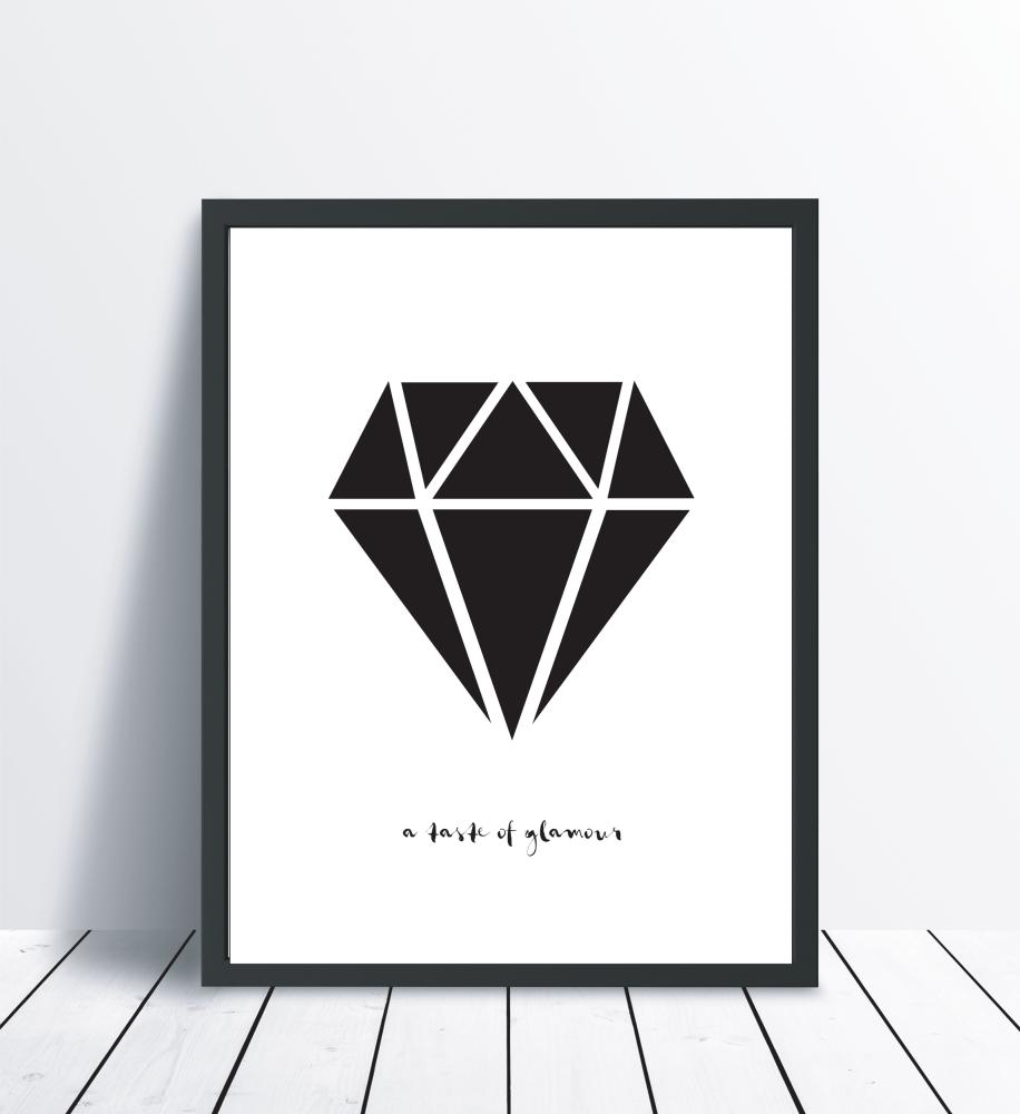 Bildverkstad Diamant - Weiß mit schwarzem Druck Poster