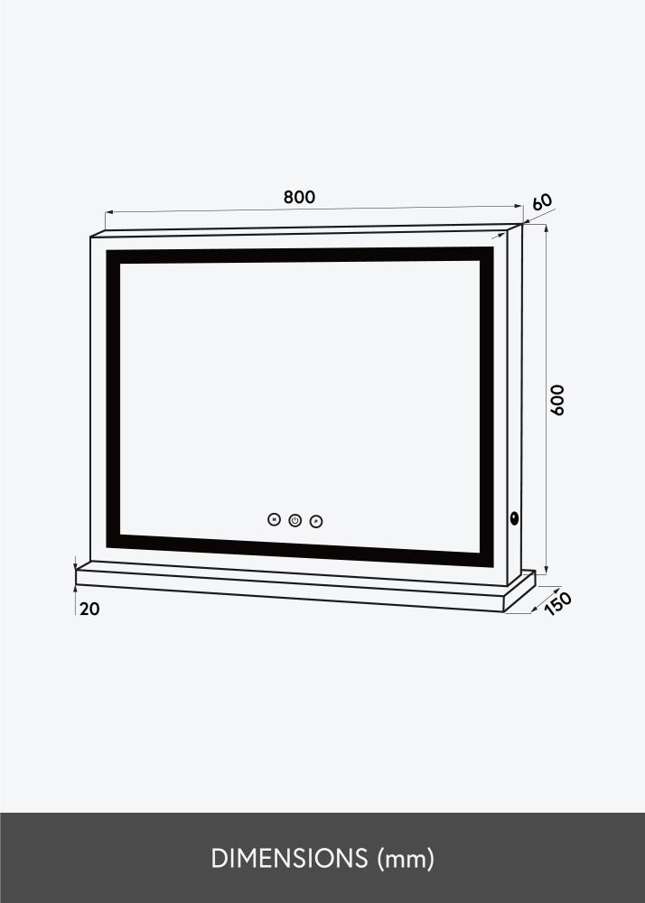 KAILA KAILA Kosmetikspiegel Base Horisontal LED Weiß 80x60 cm