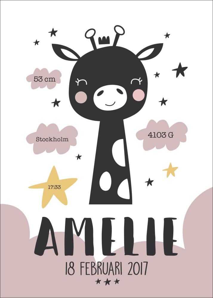 Personlig poster Baby giraffe - Pink